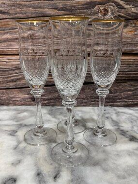 Set of 4 Vintage Mikasa Gold Crown Champagne Flutes 9"